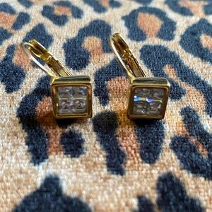 Nolan Miller Gold tone Square Crystal Earrings
